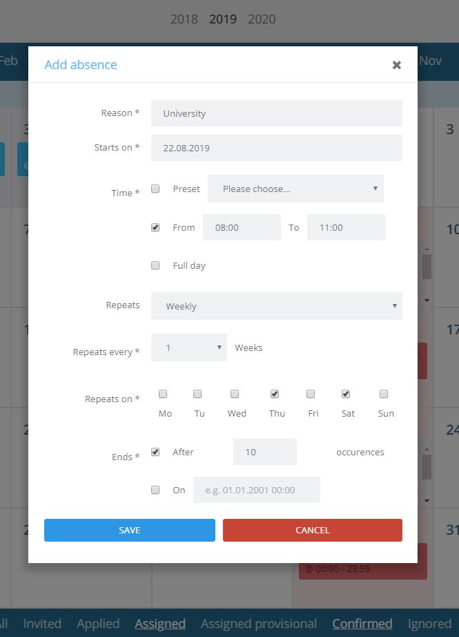 Easily managing absences