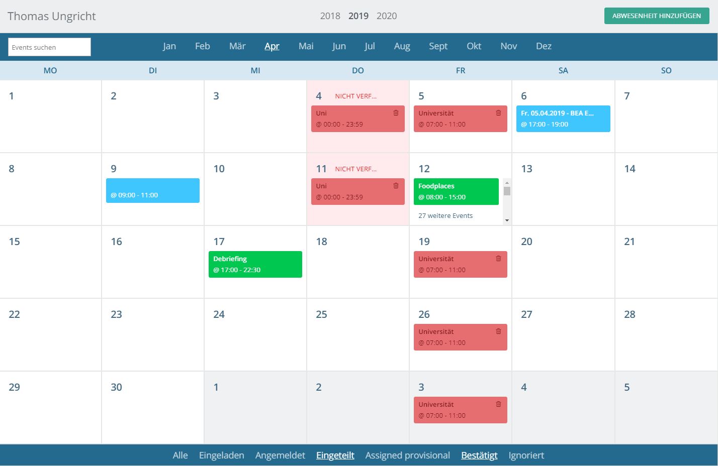 Abwesenheiten im Kalender eintragen