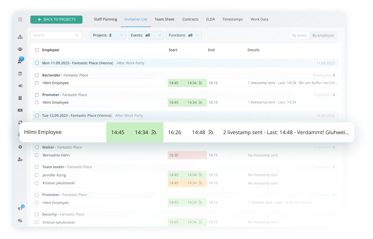 timetracking with staff planning app