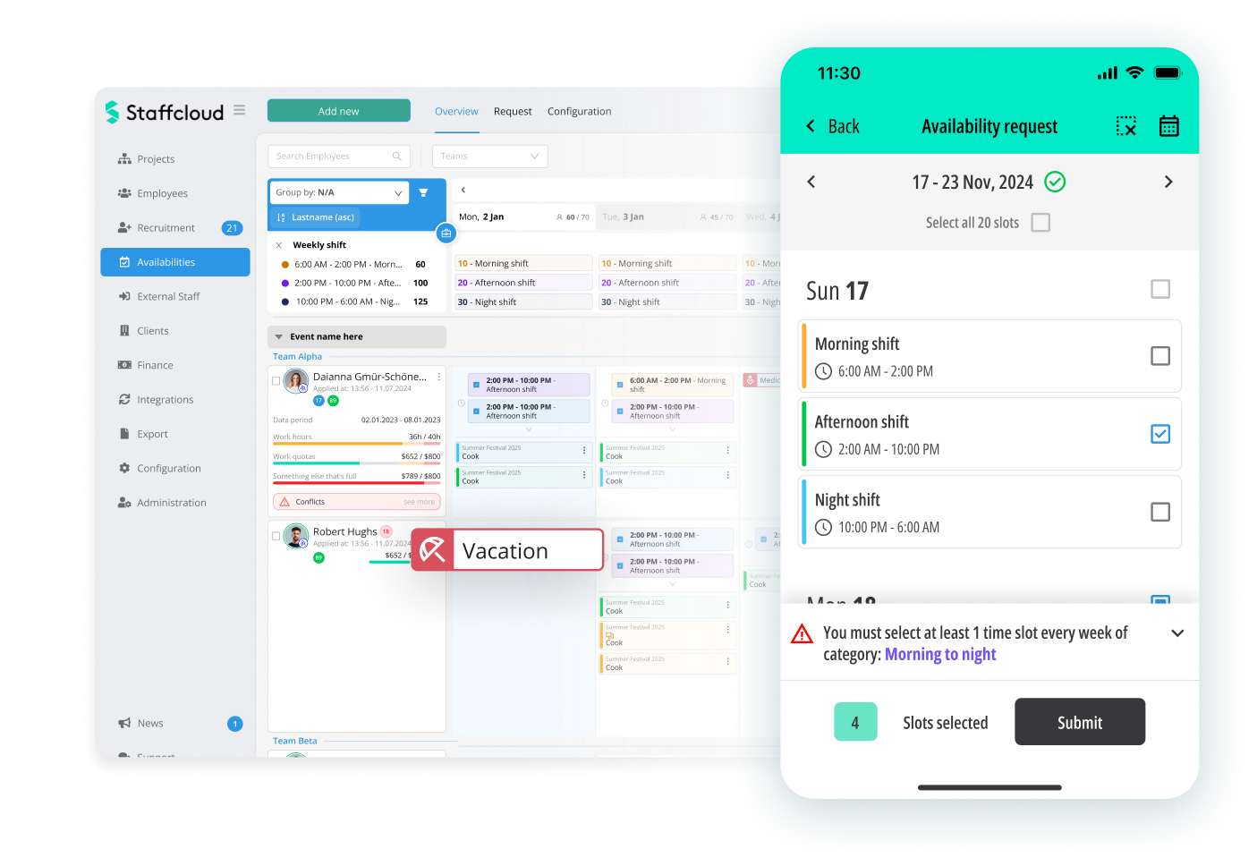 Check availability for fixed shifts